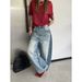 ICC Early Spring New Street Style Loose Fit Curved Hem Jeans With Washed Fading And Cat-Eye Effect For Women 10663_ecoleips.com