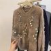 Women's Clothing Women's Sequined Retro Loose Pullover Sweater Soft Thick Knit Top High End Lazy Style For Autumn Winter_ecoleips.com