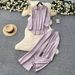 Stylish Women's Casual Lounge Set - Asymmetrical Long Sleeve Shirt With High-Waisted Wide-Leg Pants (2-Piece Outfit)_ecoleips.com