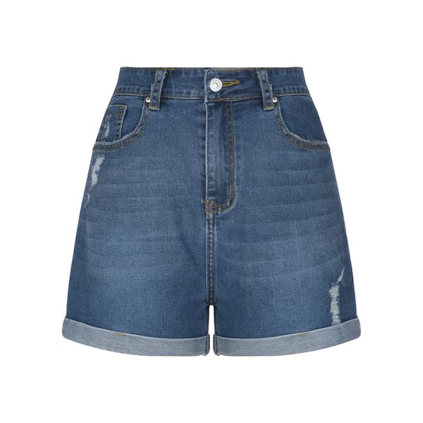 K Women's New Straight Tube Slim Fit Denim Shorts With Worn Edges And Rolled Edges_ecoleips.com