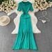 New Style Elegant Metallic Button Lapel Dress For Women, Summer Hollow Knitted Slim Fitting Fishtail Maxi Dress_ecoleips.com
