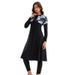 Women's Modest Muslim Swimwear Set – Long Sleeve Rash Guard & Swim Skirt | UPF 50+ Sun Protection, Full Coverage Islamic Swimwear (Black, S-4XL)_ecoleips.com