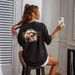 Women's Casual Black T-Shirt Loose Fit round Neck Short Sleeve European American Style Sportswear Top with Small Dog Print Back_ecoleips.com