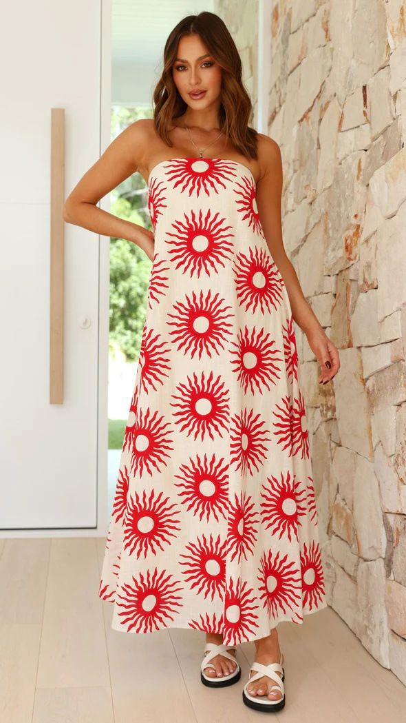 Women's Clothing Dress Printed Tube Top Long Skirt Sexy Fashion Vacation_ecoleips.com