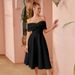 Women's Clothing Bow A Line Dress High End One Shoulder Splicing Solid Color Party Dress_ecoleips.com
