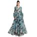 Women's Floral Bell Sleeve Dress Sophisticated Pleated 3D Design Heavy Duty Fitted Waist Ruffled Hem_ecoleips.com