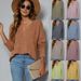 Women's V-neck, Short In The Front, Long In The Back, Casual, With Side Pockets, Long-sleeved Knit Top_ecoleips.com