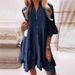 Women's Clothing New Solid Color Washed Cotton Five Point Sleeve A Line Mid Length Denim Dress Long Skirt_ecoleips.com