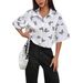 Butterfly Print Short Sleeve Shirt For Women, Lightweight Loose Fit Casual Blouse, Button Down Summer Top_ecoleips.com