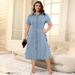 Women's Clothing Plus Size Women's Denim Collared Short Sleeved Button Up Dress For Formal & Casual For Women_ecoleips.com