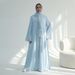 Voya Women's Elegant Chiffon Kaftan Cardigan - Long Open Front Robe With 3D Floral Applique Trim, Blue Beach Cover Up, Summer Evening Wear_ecoleips.com