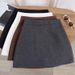 Gray Woolen Spring And Autumn Style, Women's A-line Short Plus-size Winter Thickened Half Skirt, Black High-waisted_ecoleips.com