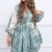 Women's Vintage Chinese Style Lantern Long Sleeve V-Neck Printed Short Dress_ecoleips.com