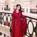 Acetate Satin Trench For Women, New Autumn Slim-fit, Lace-up, Mid-length, Double-breasted, Red, Elegant, Over-the-knee_ecoleips.com