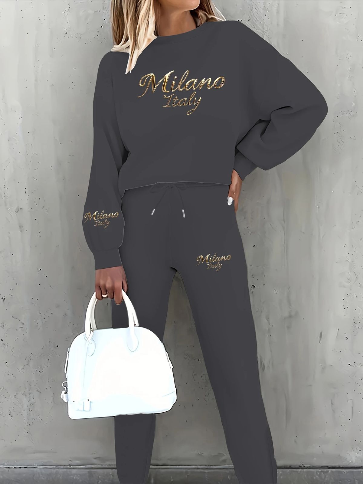 Letter Printing Loose Long Sleeve Casual Plus Velvet Thickening Suit Printing_ecoleips.com