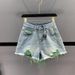 Colorful Ripped Denim Shorts For Women 2024 Summer New High Waist Slimming Girl A-Line Frayed Wide Leg Hot Pants_ecoleips.com