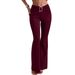 Women's High Waist Flared Pants Stretchy Polyester Trousers with Belt Loops Casual Office Wear Black Burgundy Navy Blue S XL_ecoleips.com