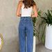 Women's Clothing oblique waist cross retro beaded baggy straight raw edge denim trousers_ecoleips.com