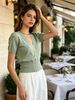 Thin Pit Textured Knit Top, Airy Short Sleeve Top_ecoleips.com