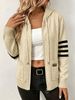 Oatmeal Striped Sleeve Pit Rib Knit Hooded Cardigan, Loose Lightweight Breathable Soft Skin-touch Zip Knit Jacket_ecoleips.com