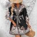 Bold & Beautiful Summer Look New Women's Clothing V Neck Dress Printed Three Quarter Sleeve Tie Waist_ecoleips.com