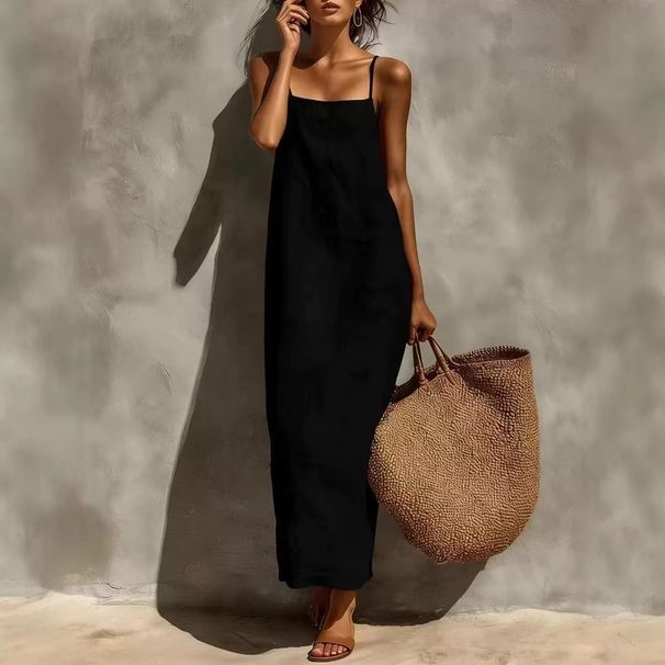 Women's Solid Color Halter Backless Sleeveless Loose Fit Maxi Dress – Casual Summer Resort Gown 2026_ecoleips.com