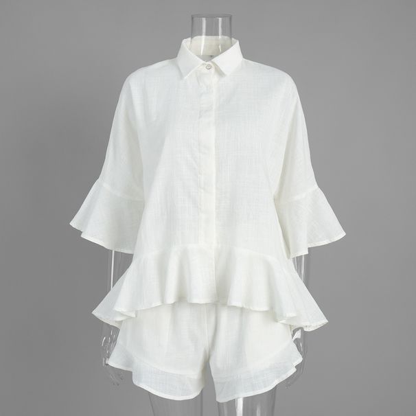 Women's Summer Loose Fitting Shirt And Shorts Set Ruffled Three Quarter Sleeve Top_ecoleips.com