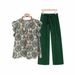 2026 European American Foreign Trade Loose-fitting Ruffle Sleeve Printed T-shirt With Belt And Solid Color_ecoleips.com