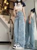 Women's Embroidered High Waist Wide Leg Jeans Five Pointed Star Appliqué Unique Straight Leg Floor Length Pants Spring Autumn Style Loose Fit_ecoleips.com