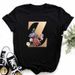 European And American Cross-border Foreign Trade Wholesale Women's Floral Letter Print Round Neck Plus-size Short-sleeve_ecoleips.com