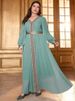 Ethnic Embroidered V-Neck Lantern Sleeve Maxi Dress – Floral Lace Trim, Plus Size 1XL-4XL, Pearl Chiffon Fabric(Mint Blue)_ecoleips.com
