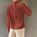 Women's Clothing Elegant And Sophisticated Elegant Brick Red Blouse – High Neck Relaxed Fit Long Sleeve Top For Effortless Sophistication_ecoleips.com