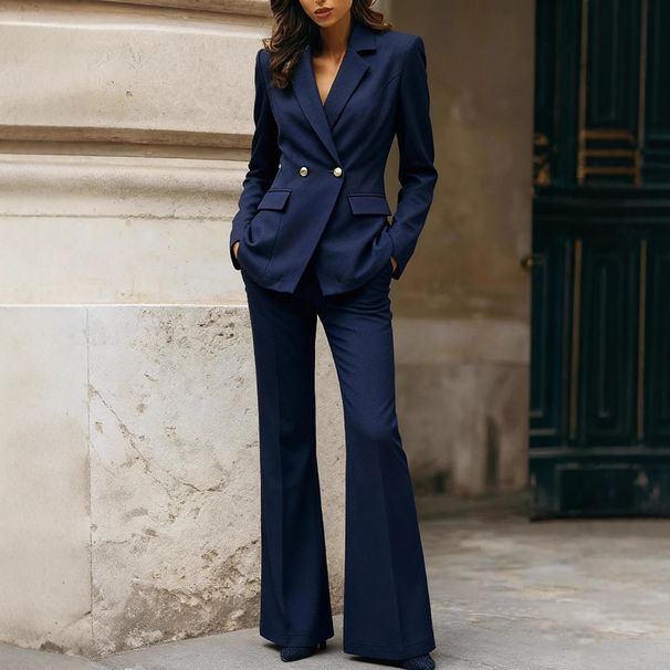 Women's Clothing Elegant Goddess Style Slim Fit Suit High Waisted Flared Trousers Set Double Breasted Autumn Fashion European Trend Long Sleeved_ecoleips.com