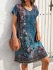 Plus-size Elegant Dress, Women's Summer Vacation Short-sleeved Dress, Geometric Print Dress, Suitable For Daily Commuting Or Vacation._ecoleips.com