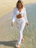 Women's Long Sleeved Beach Vacation Dress Set Knitted Two-Piece Skirt Top_ecoleips.com