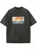 Women's Plus-size T-shirt, Retro Seaside Style, Sunset Palm Tree Pattern, Casual Short-sleeved Design._ecoleips.com