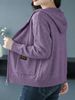 Lilac Purple Zip Up Drawstring Hood Pit Rib Knit Cardigan, Loose Lightweight Breathable Soft Skin-touch Long Sleeve Pocket Sweater_ecoleips.com