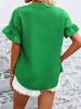 K Women's Casual Short Sleeved Pleated Shirt Button Solid Color Stand Up Collar Shirt_ecoleips.com