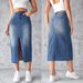 Women's Clothing Blue Denim Skirt Split Hip A- Line Skirt Slim Dress_ecoleips.com