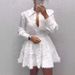 White Women's Lace Shirt And Skirt Set Button Collar Hollowed Out Cross Border Style European American Dress_ecoleips.com