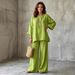 Women's Simple Linen Blend Shirt And Wide Leg Pants Set Crew Neck Loose Fit 2026 New_ecoleips.com