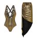 Women’s Clothing Swimsuit New Style Deep V Heavy Solid Color Bright One Piece Swimsuit Suit Female_ecoleips.com