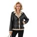 Women's Clothing Faux Leather Jacket With Fleece Lining Double Breasted Winter Coat, Elegant Lapel PU Jacket For Casual & Office Wear (Apricot)_ecoleips.com