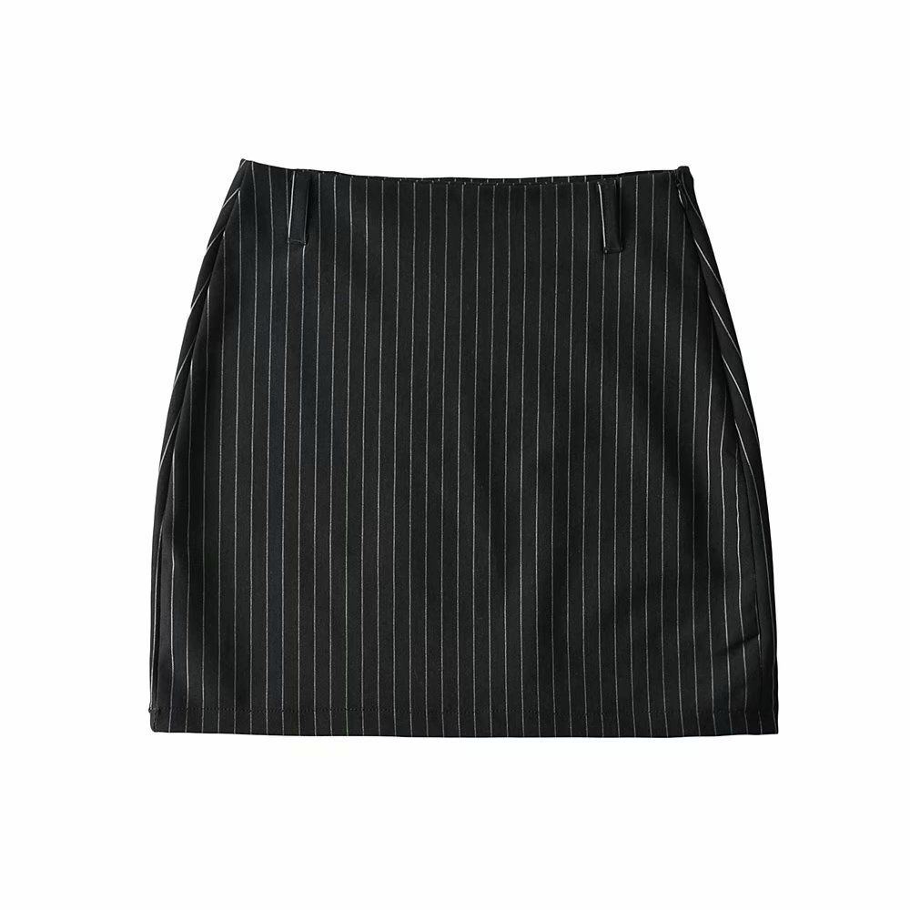 Autumn Women's Short Backless Double Layer Tie Vest + Striped Bodycon Mini Sexy Skirt Set_ecoleips.com