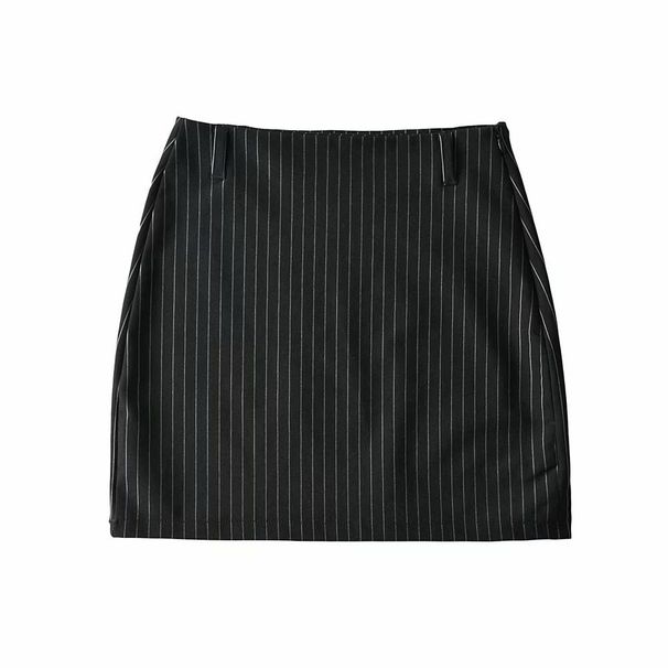Autumn Women's Short Backless Double Layer Tie Vest + Striped Bodycon Mini Sexy Skirt Set_ecoleips.com