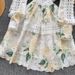 Women's Clothing Hollow Hook Flower Embroidery Patchwork Waist Print Dress Female_ecoleips.com