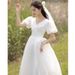 White Formal Registration, Suitable Everyday Wear, Elegant V-neck French-style For Birthday Parties, Light Wedding Dress_ecoleips.com