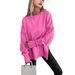 Loose Sweatshirt With Side Slit, Round Collar, Bat Sleeves, And Fleece-Lined Top_ecoleips.com