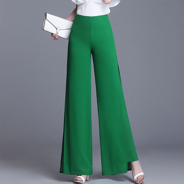 2024 Summer New Chiffon Wide Leg Pants For Women Flowy Skirt, High Waisted, Slit, Casual Pants, Slimming Straight Leg_ecoleips.com
