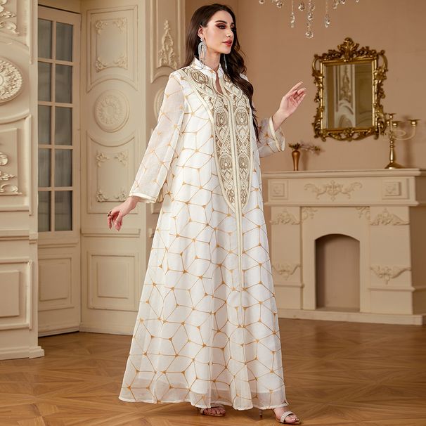 Women's European American Style Patchwork Long Dress Embroidered Robe Foreign Trade 4154 Cross Border Muslim Fashion_ecoleips.com